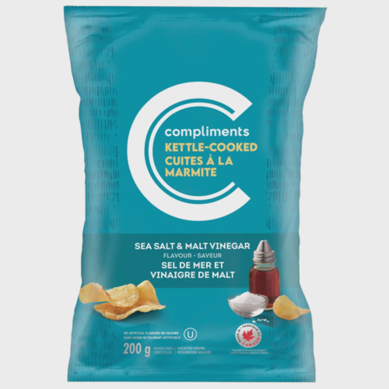 Compliments Kettle Cooked Potato Chips, Sea Salt & Malt Vinegar, 200 g