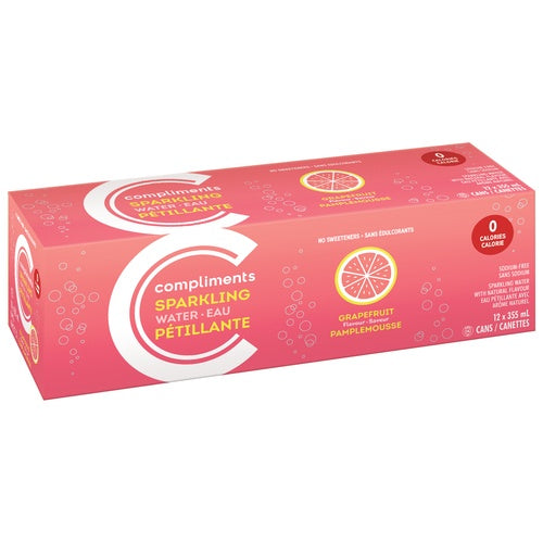 Compliments Pink Grapefruit Sparkling Water, 12 x 355ml