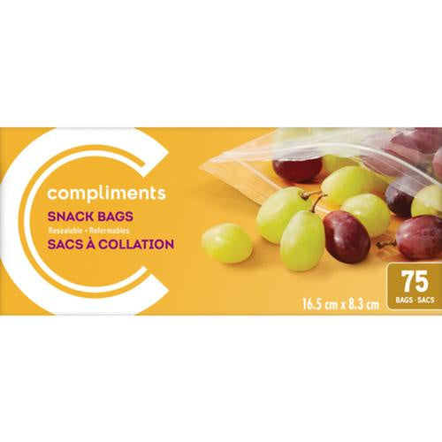 Compliments Snack Bag, Reclosable, 75 Bags