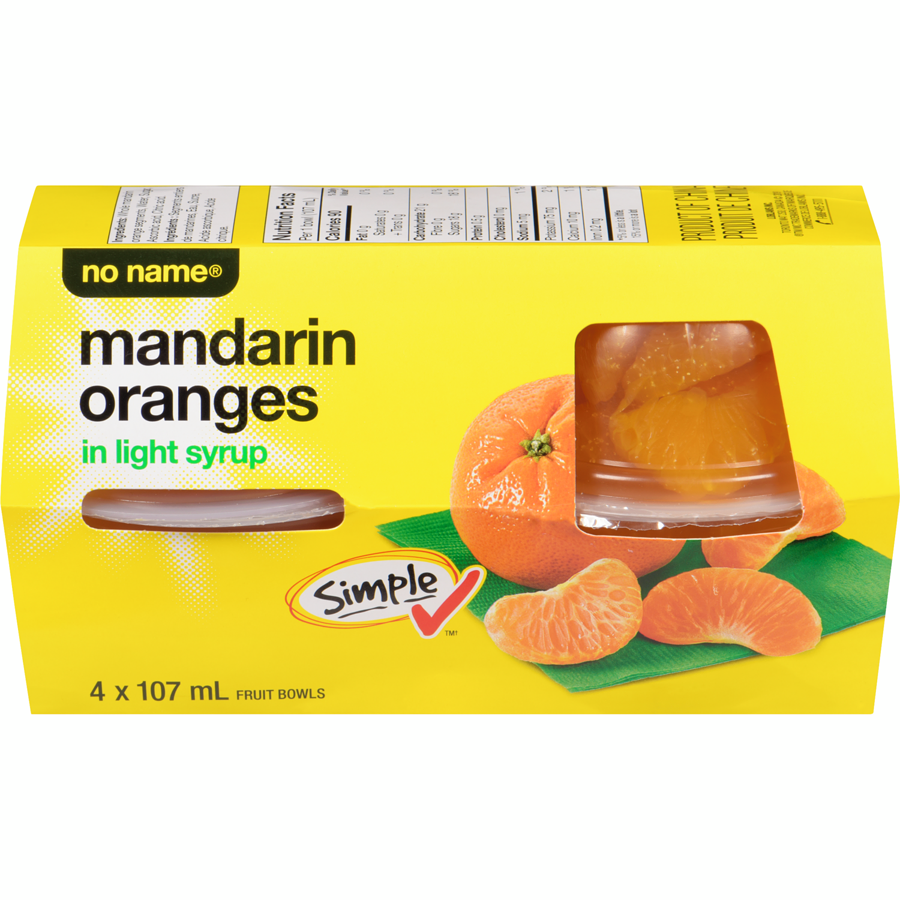 No Name, Mandarin Oranges in Light Syrup, 4x 107ml