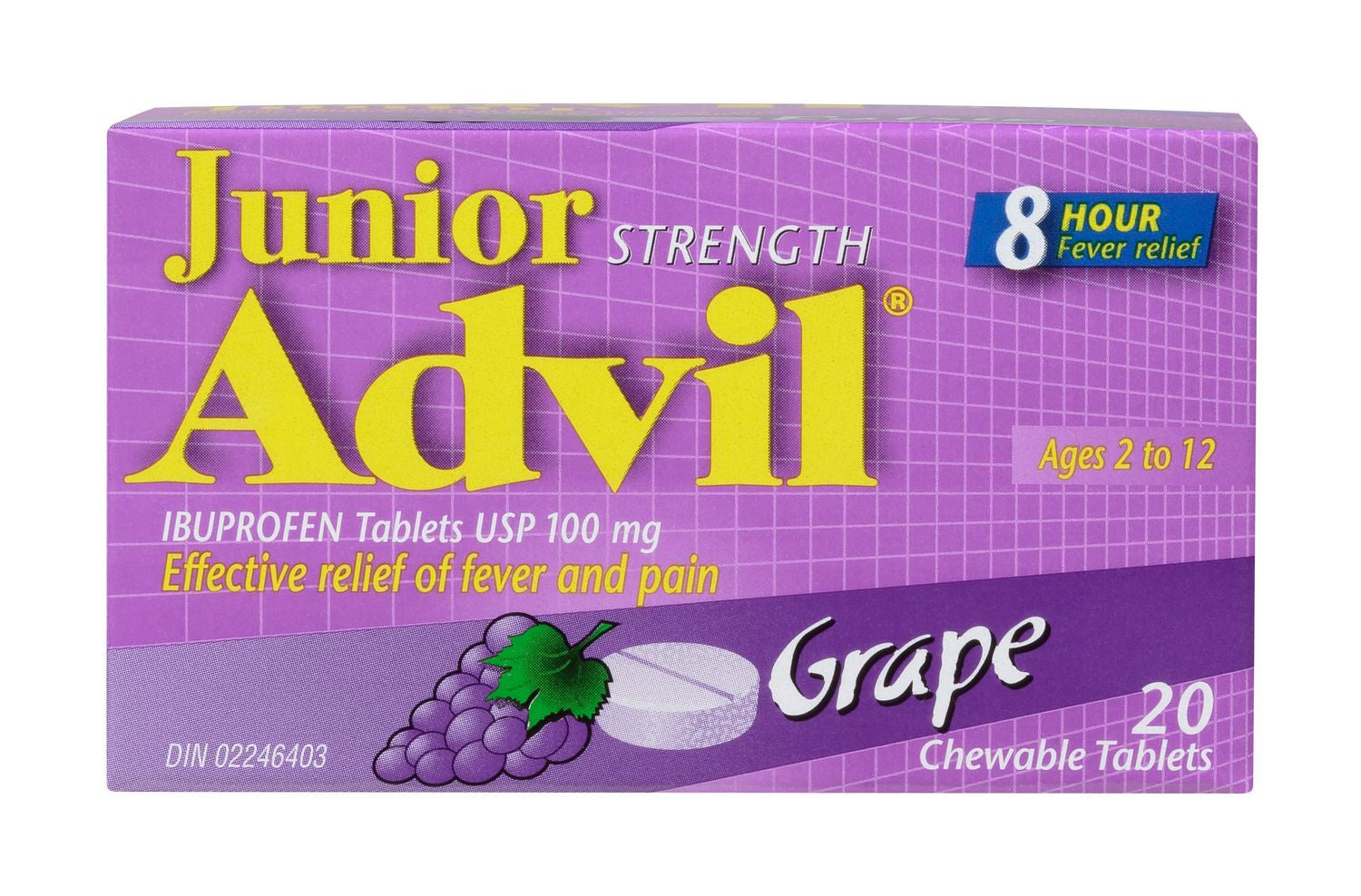 Advil Junior Strength, Chewable, Ages 2 - 12, Grape Flavor, 20 Tablets