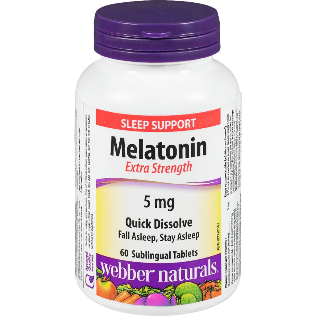 Webber Naturals Melatonin, Extra Strength, Quick Dissolve, 5 mg, 60 Sublingual Tablets