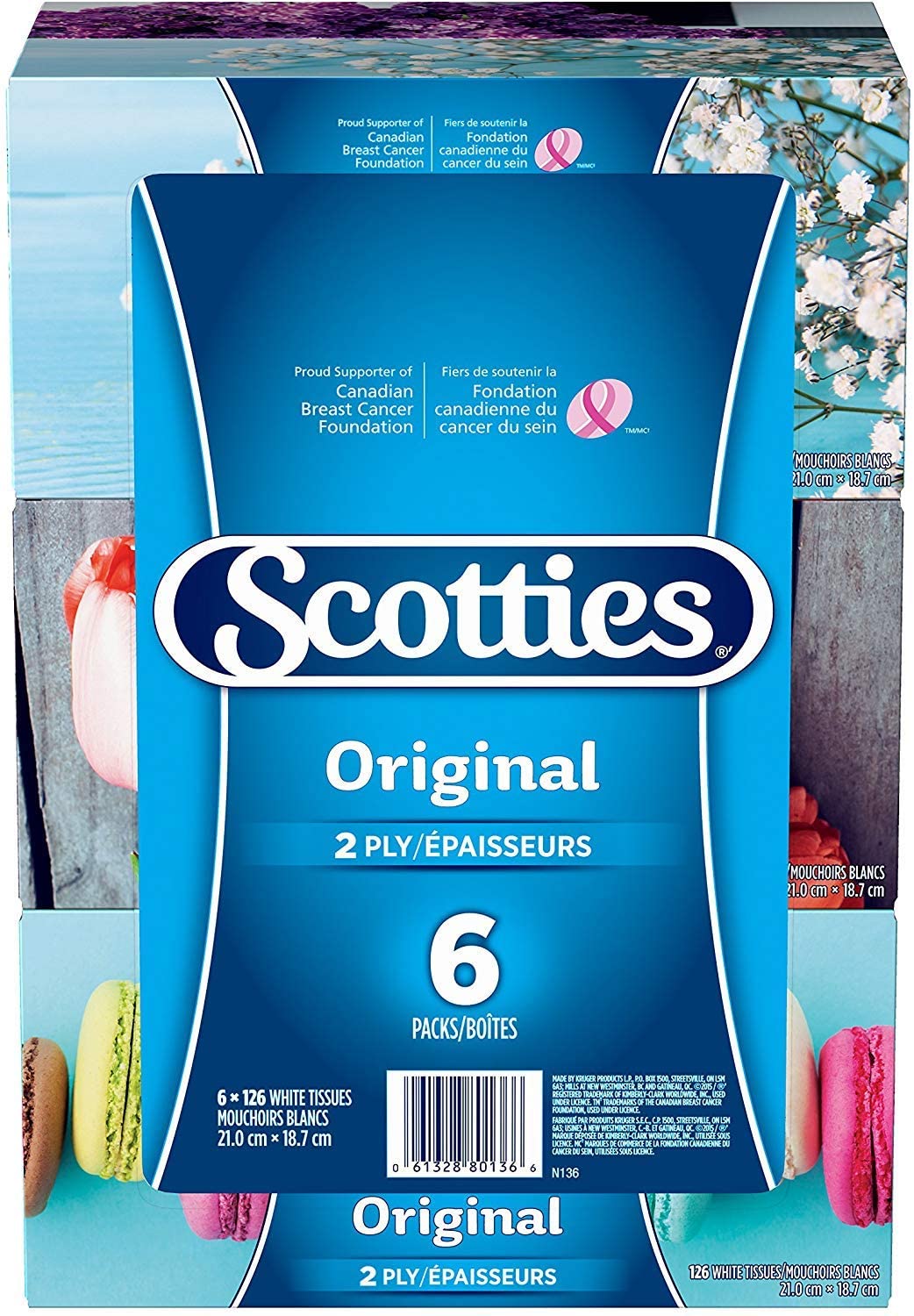 Scotties Facial Tissues, Original 2 Ply, 126/Box, 6 Boxes