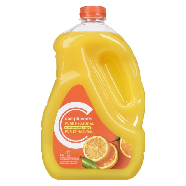 Compliments Fresh Orange Juice, No Pulp, 2.5L