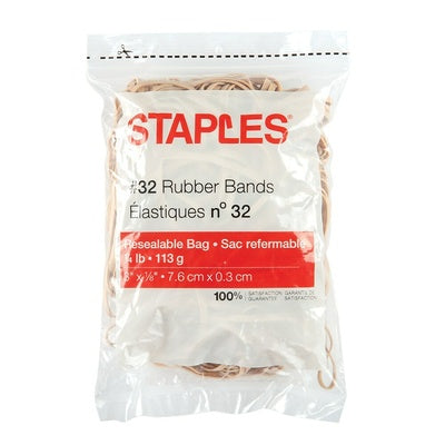 Staples #32 Rubber Bands, Resealable Bag, 3"x1/8", 1/4"