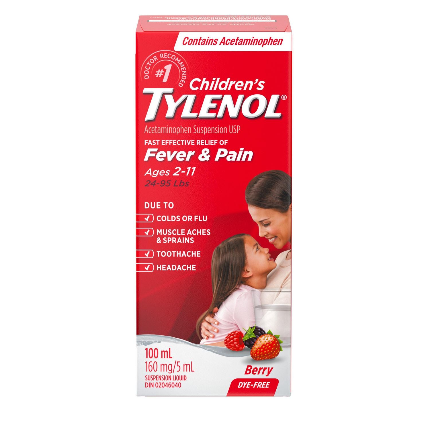 Children's Tylenol, Ages 2 - 11, Dye-Free Berry, 100 mL