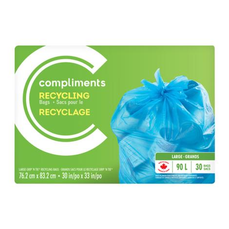 Compliments Grip N Tie Recycling Bags, 90L, 30 EA