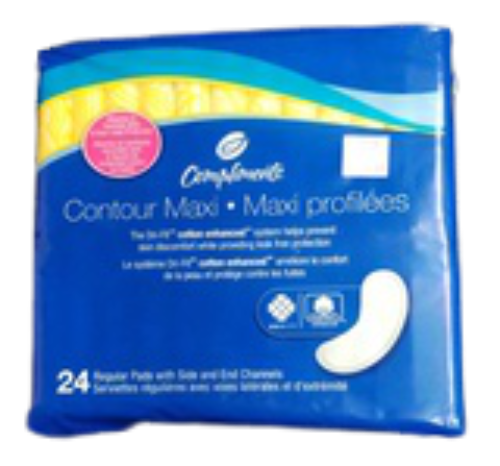 Compliments Pads,  Contour Maxi Pads, w/o wings, 24 count