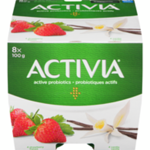 Activia Yogurt, Strawberry & Vanilla, 8 x 100g