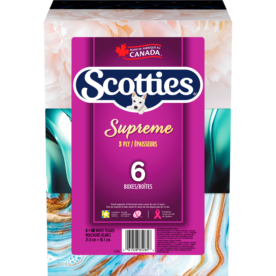 Scotties Facial Tissues, Supreme 3 Ply, 81 Tissues/Box, 6 Boxes