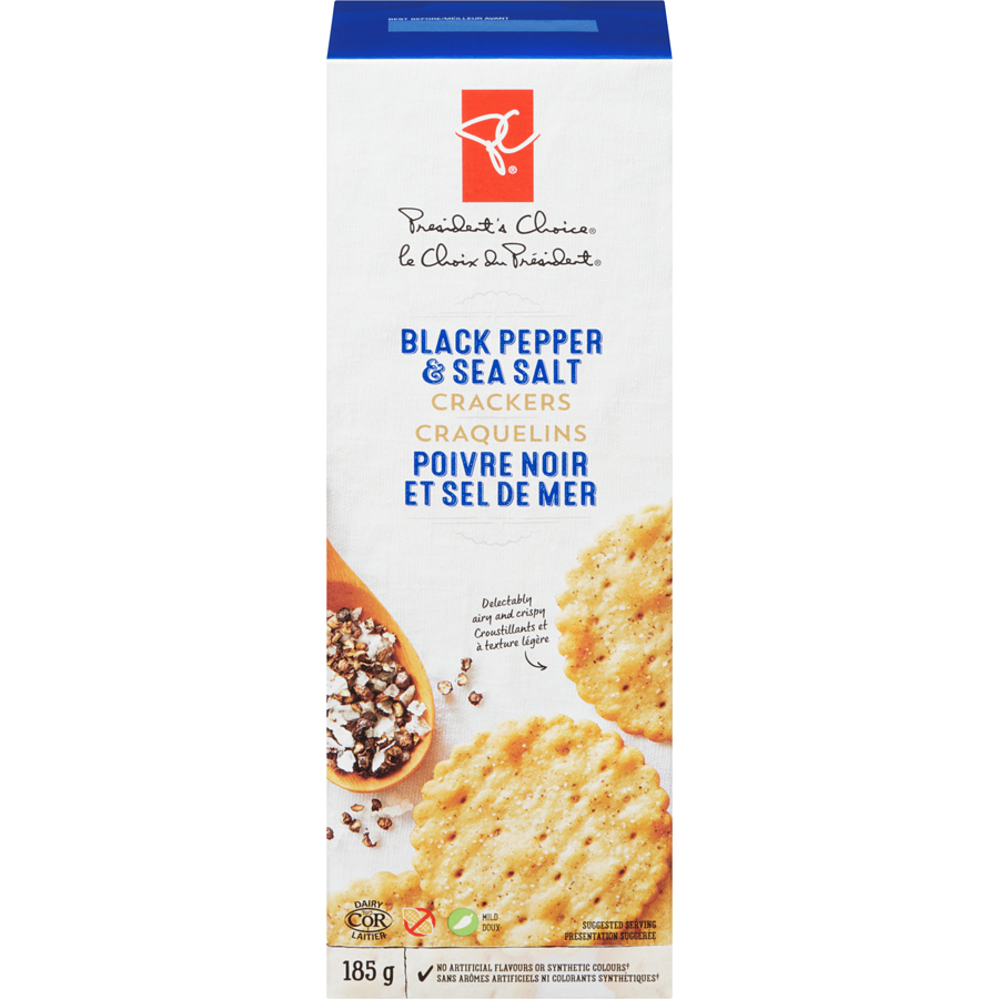 PC Scalloped Edge Crackers, Black Pepper & Sea Salt, 185g