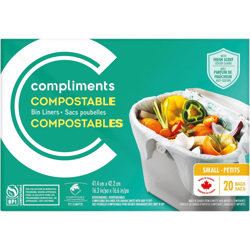 Compliments Compostable Bin Liners, Small, Scented, 20 bags