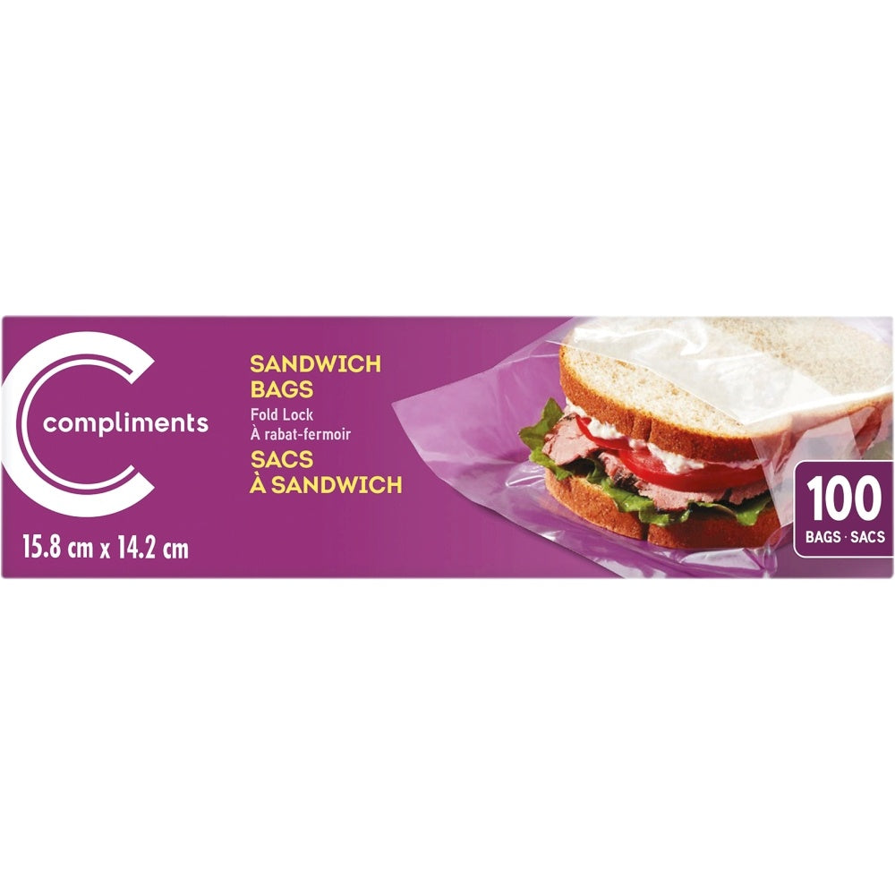 Compliments Fold Lock Sandwich Bags, 100 EA