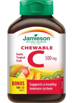 Jamieson Vitamin C, Chewable Tropical Fruit, 500 mg, 100+20 Tabs