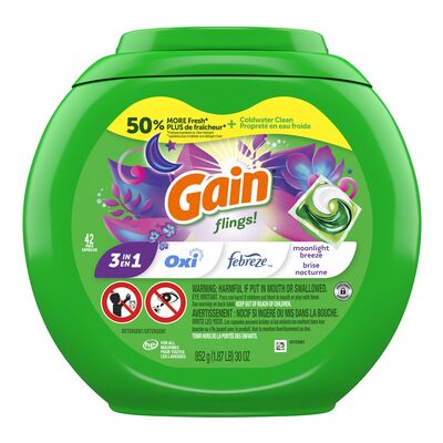 Gain Flings! Laundry Detergent, Moonlight Breeze, 890 g, 42 count
