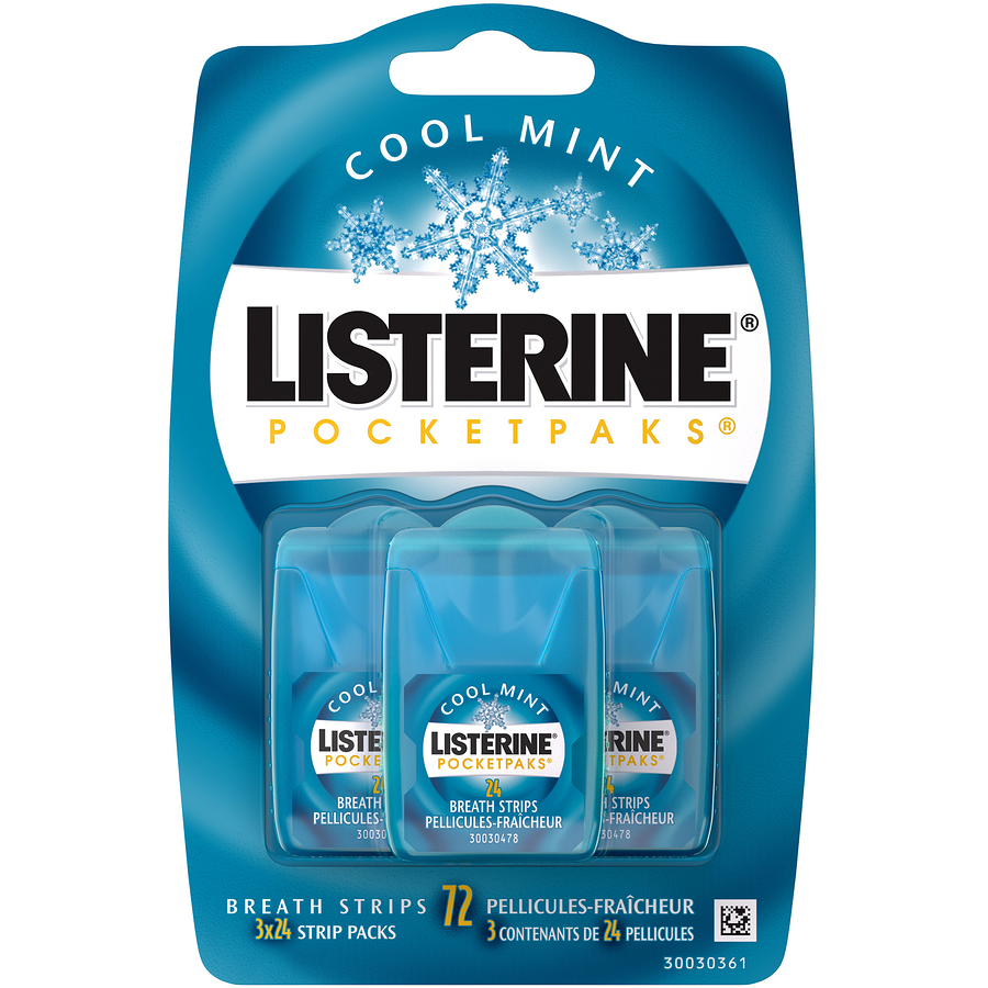 Listerine Breath Strips, Cool Mint, 3 x 24 Pocket Paks