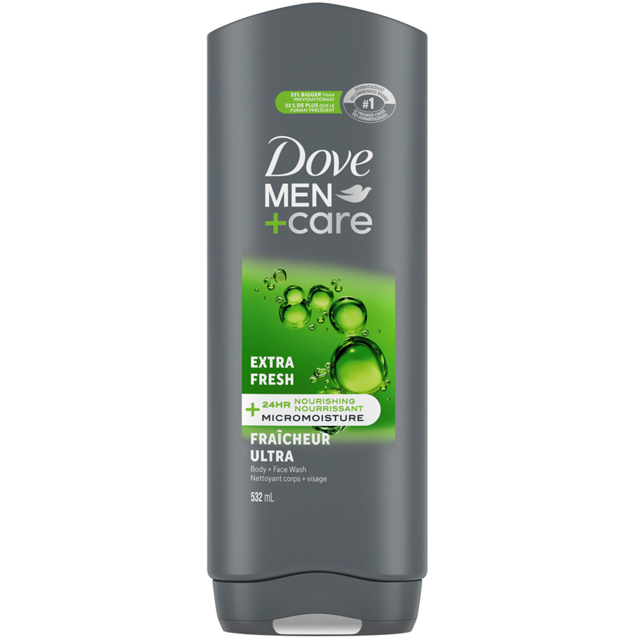 Dove Body Wash, Men, Extra Fresh Micro Moisture, 532 mL