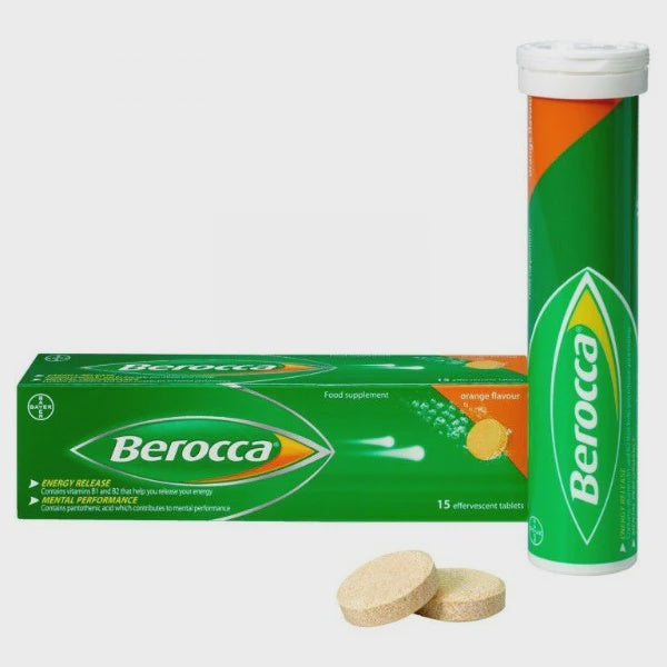 Berocca Dietary Supplement, Mental & Physical Energy, Orange Flavor, 15 Effervescent Tablets