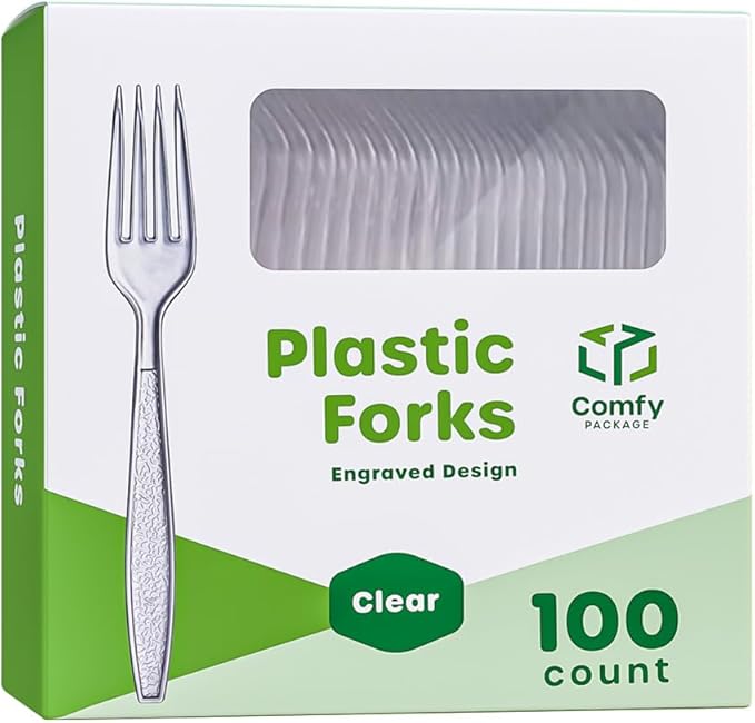 Comfy, Heavyweight Disposable Clear Forks, Engraved, 100