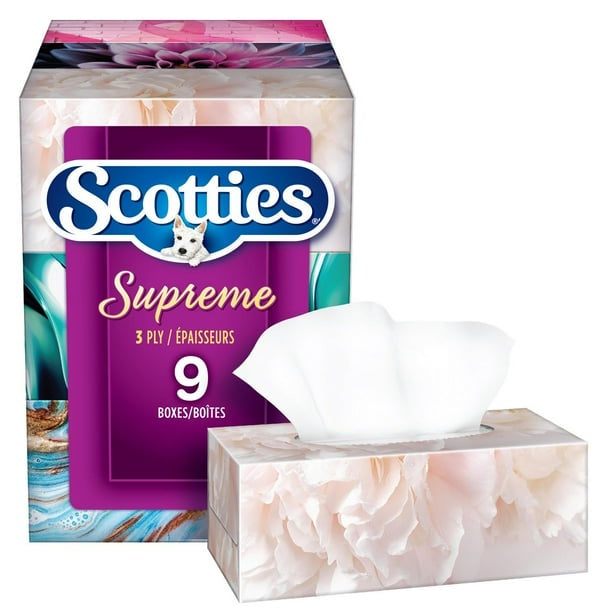 Scotties Facial Tissues, Supreme 3 Ply, 81 Tissues/Box, 9 Boxes