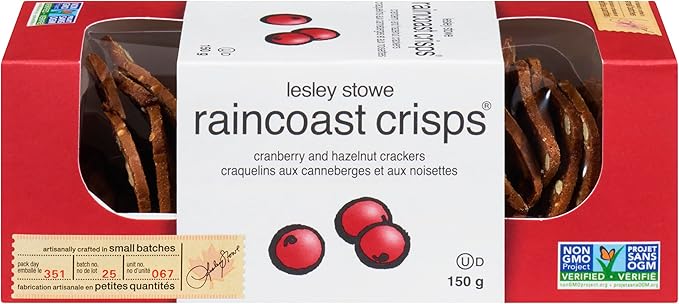 Lesley Stowe Raincoast Crisps, Cranberry & Hazelnut Crackers, 150g