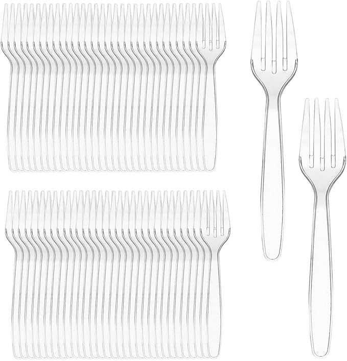 Disposable Clear Plastic Forks, Engraved, 100