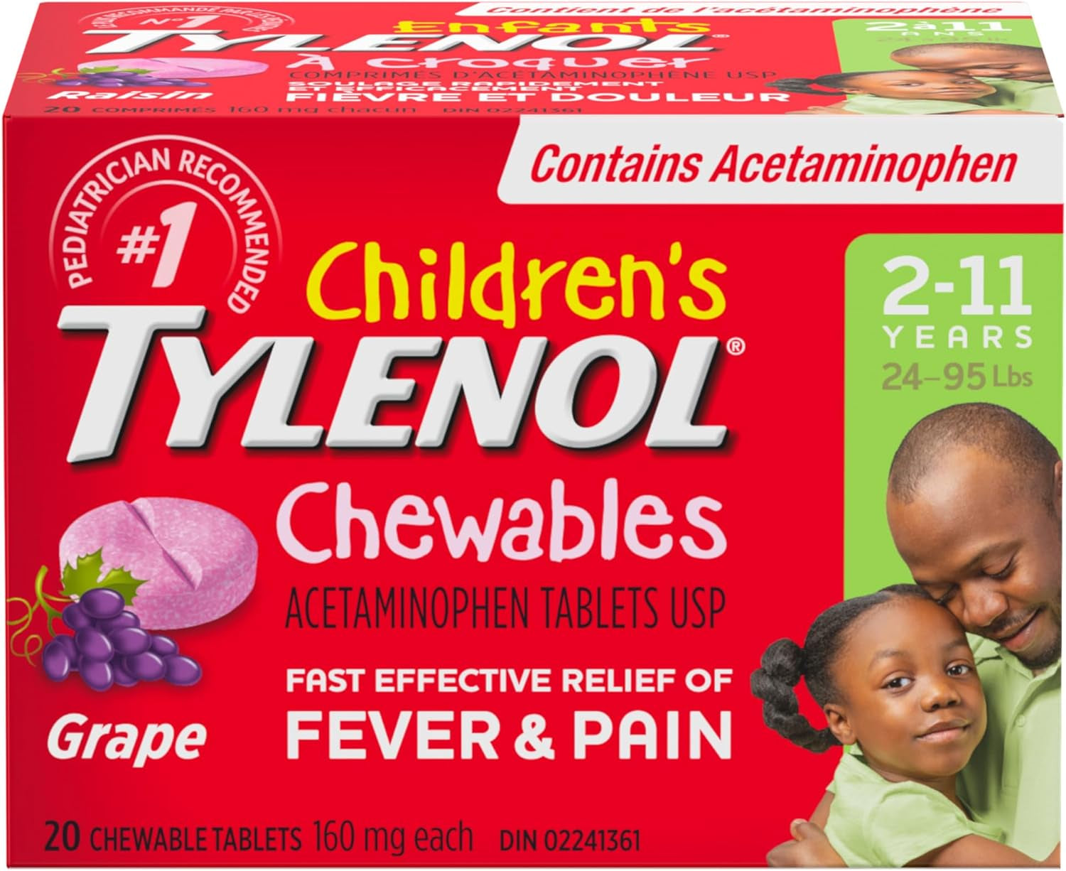 Tylenol Children's Chewable Grape Pain Relief Tablets 20 EA