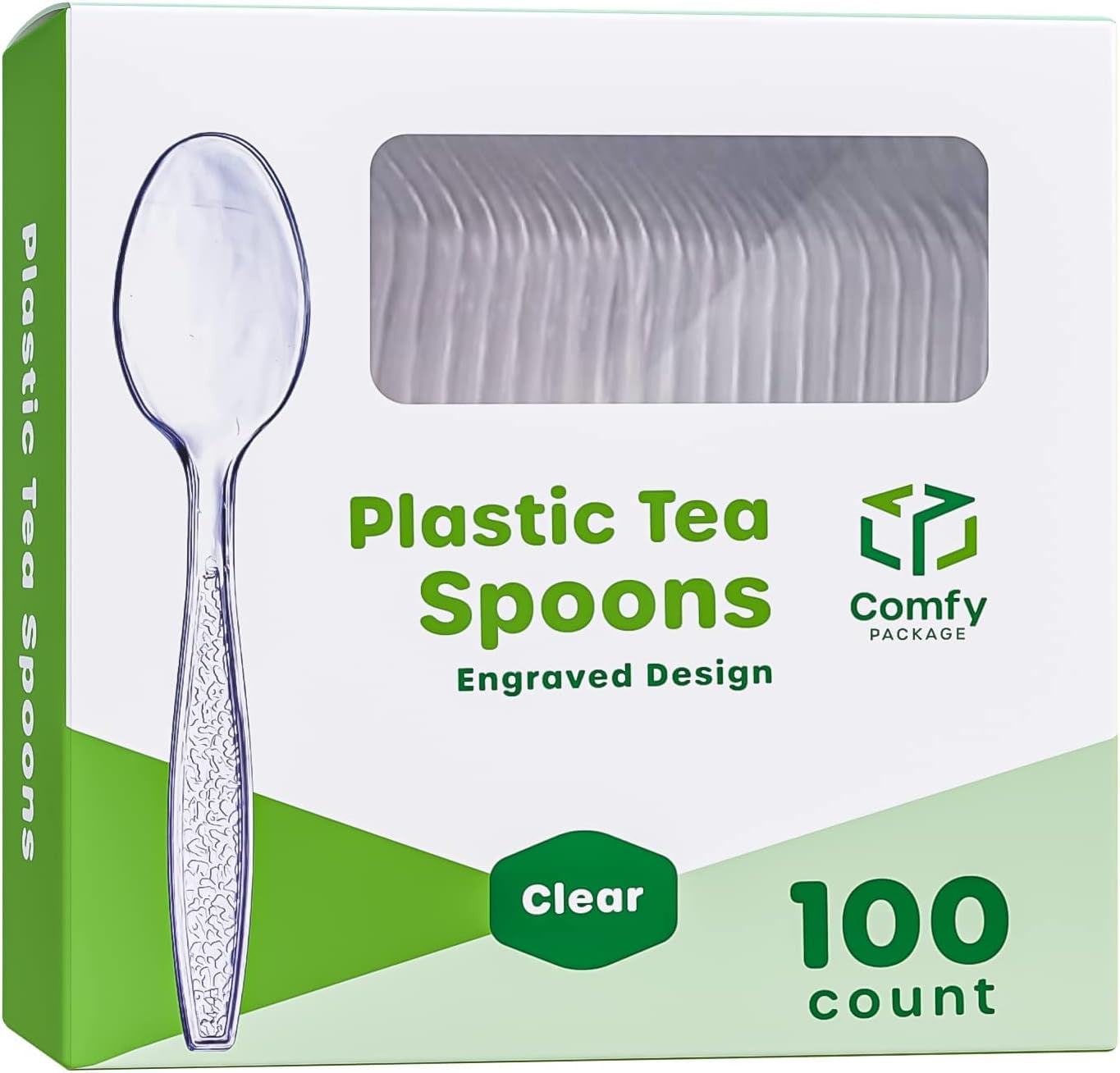 Comfy, Heavyweight Disposable Clear Spoons, Engraved, 100