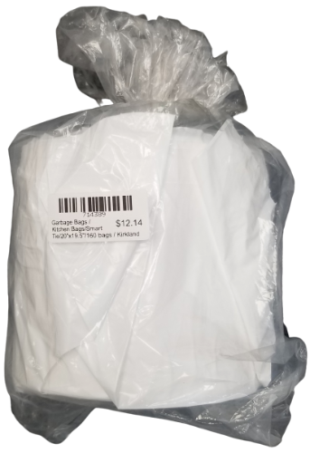 Kirkland Garbage Bags, Kitchen, Flex-Tech Drawstring, Unscented, 24"x24"x3", 49.2L, 1 Roll, 100