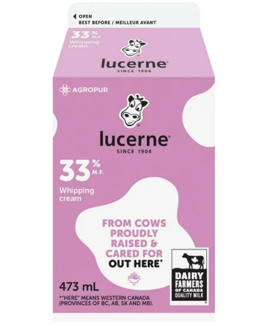 Lucerne Whipping Cream, 33% M.F. 473 mL