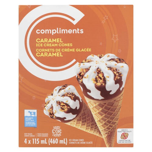 Compliments Caramel Ice Cream Cones, 4 x 115ml
