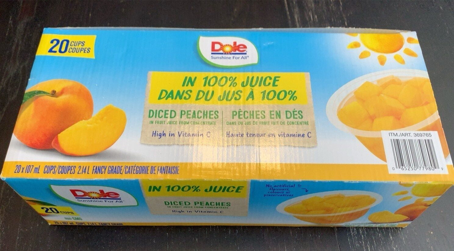 Dole Diced Peaches in Fruit Juice, 107ml x 20 cups