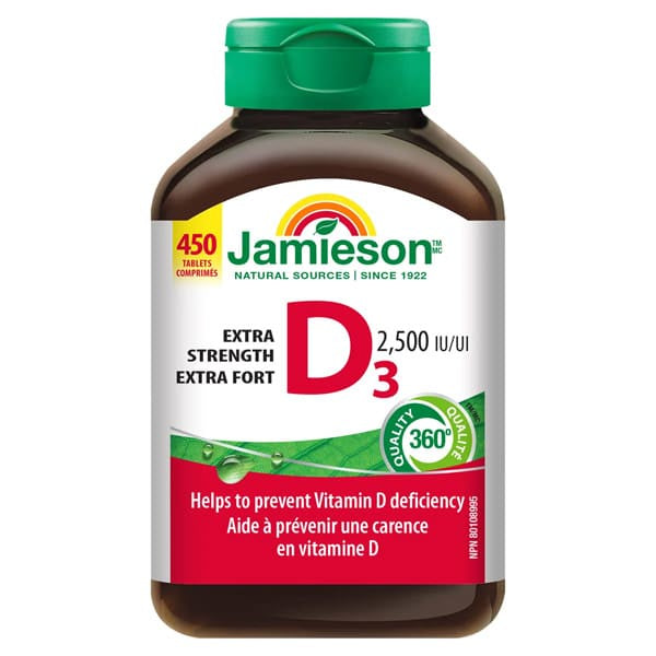 Jamieson Vitamin D3, Extra Strength 2500 IU, 450 tablets