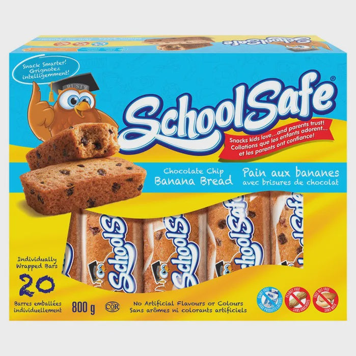 SchoolSafe Chocolate Chip Banana Bread, Individually Wrapped Bars, 20 Bars