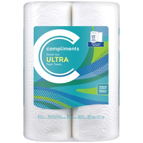 Compliments Paper Towel, Ultra. 2 Ply, 72 Sheets/Roll, 2 pack