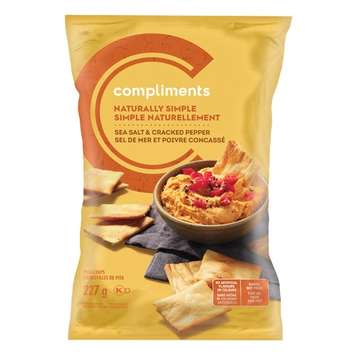 Compliments Naturally Simple Pita Chips, Sea Salt & Cracked Pepper, 227 g
