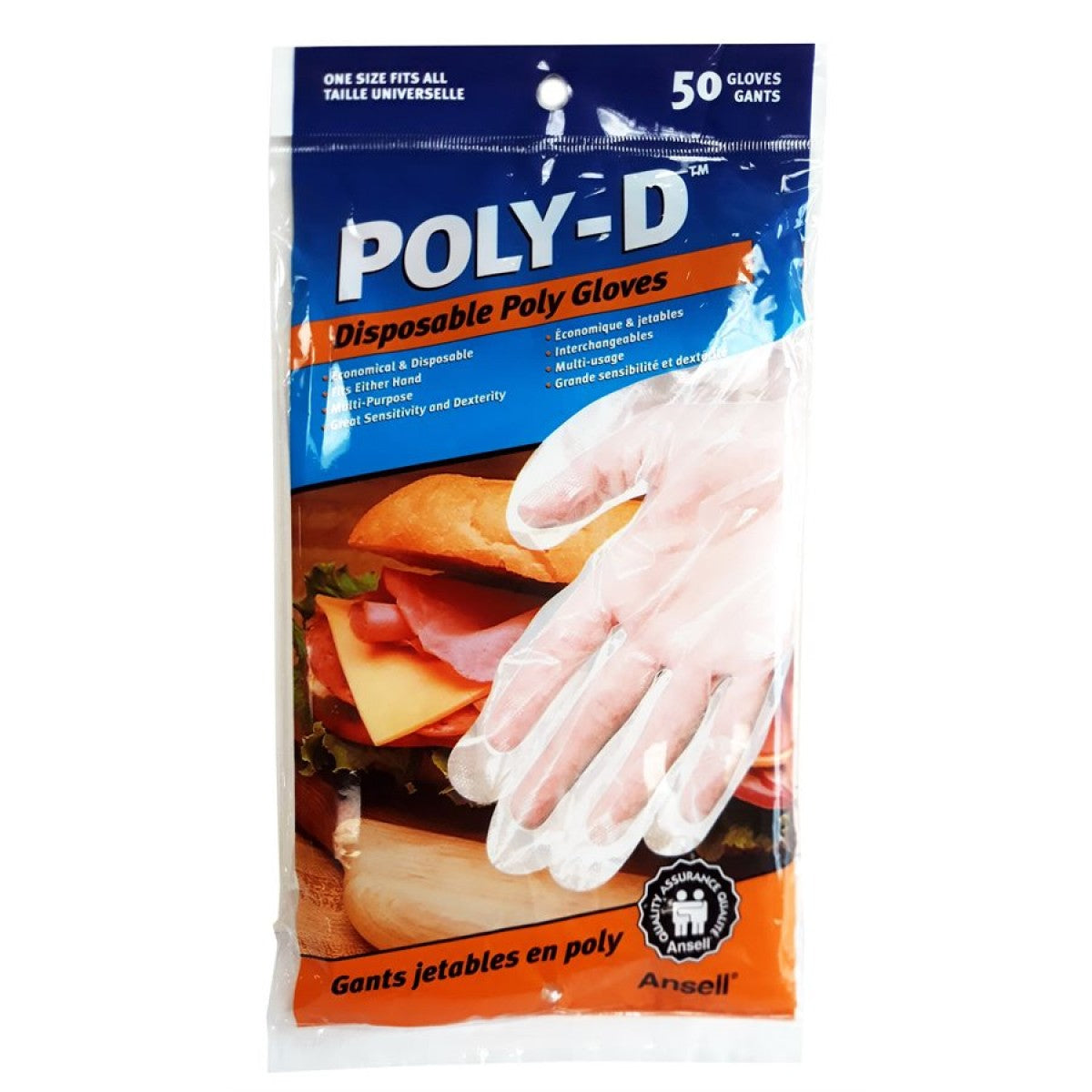 Poly-D Disposable Food Prep Poly Gloves, One Size, 50 Gloves