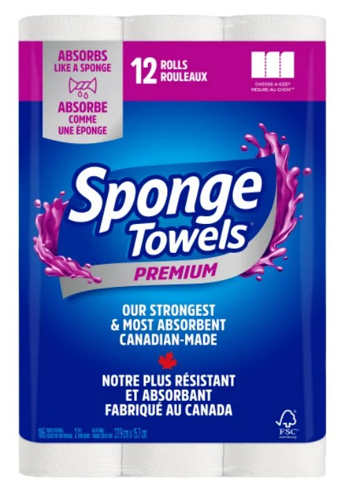Sponge Paper Towels Premium, 2 Ply, 12 Rolls