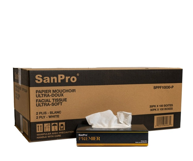 SanPro Premium Ultra Soft 2-Ply Facial Tissue, 30 Boxes/Case