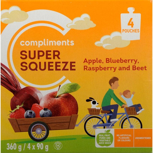 Compliments Super Squeeze Apple Blueberry Raspberry Beet Snack Pouch 4 x 90 g