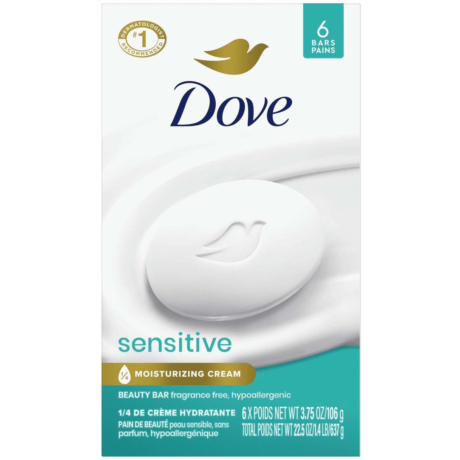 Dove Soap Bars, Sensitive Skin, 6 x 106 g