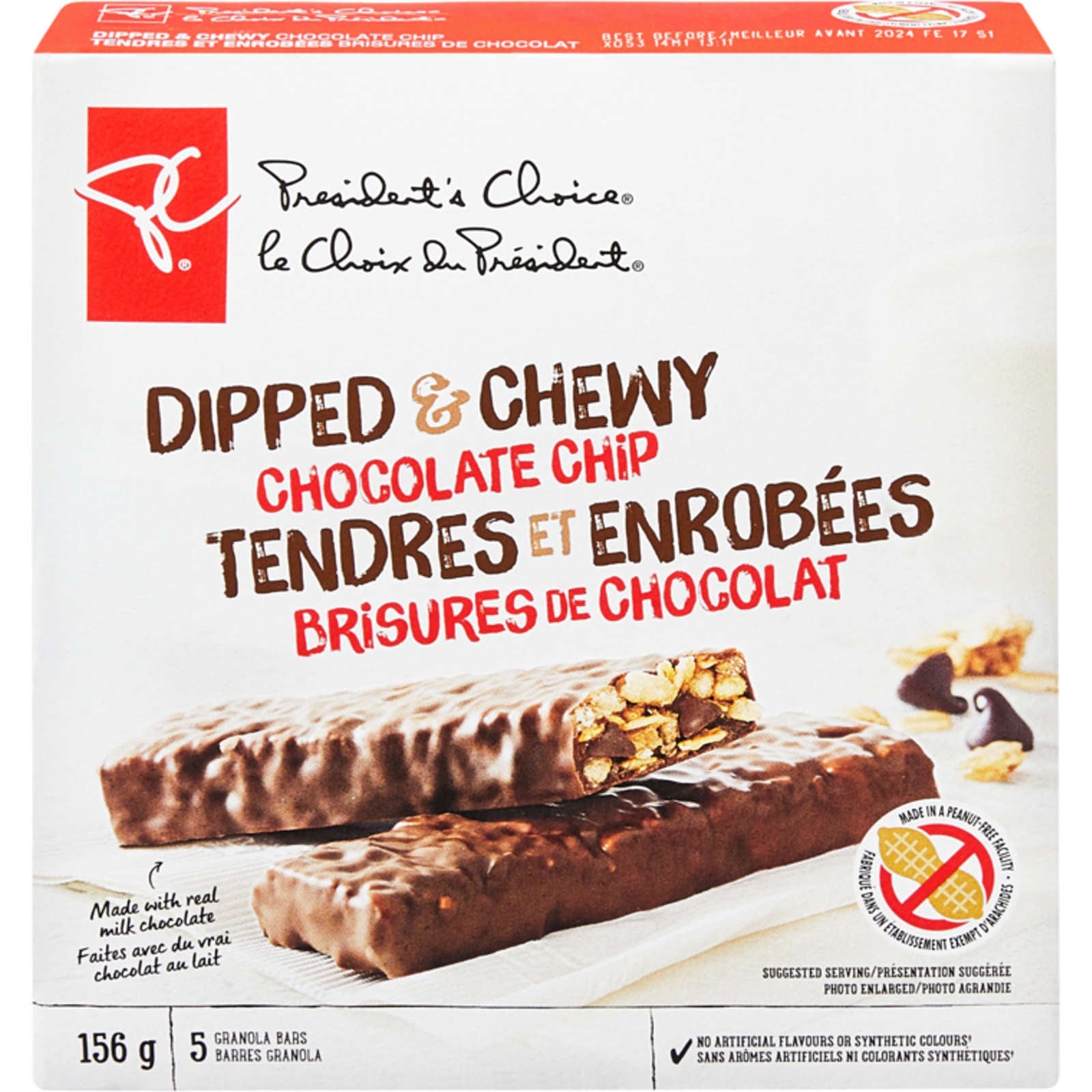 PC Granola Bars, Dipped & Chewy Chocolate Chip, 5, 156 g