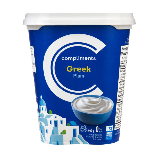 Compliments Greek Yogurt, Plain, 0%, 650g