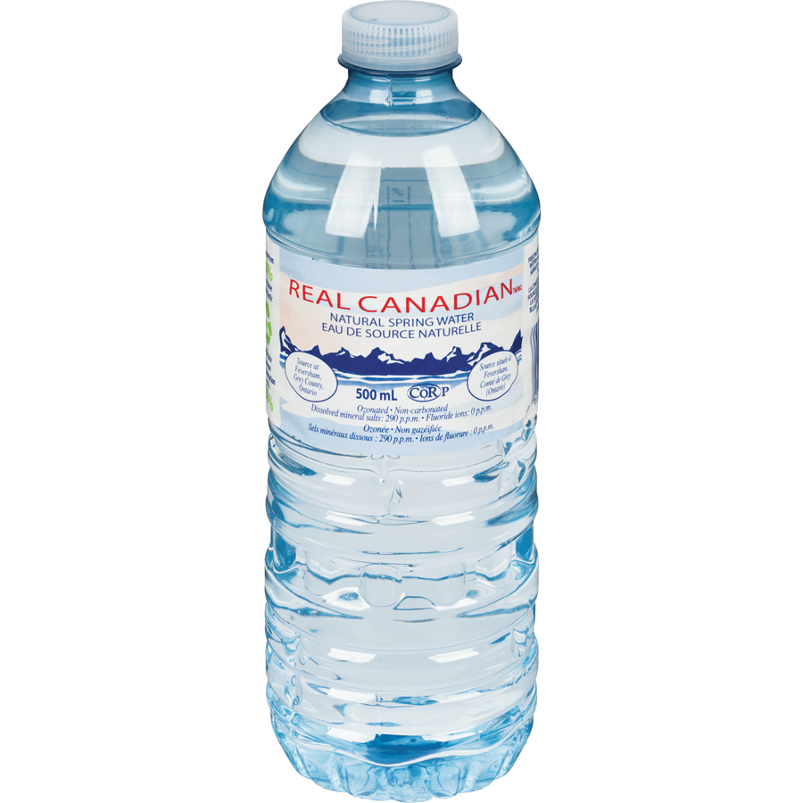 Real Canadian Natural Spring Water Bottles, 24 x 500 mL