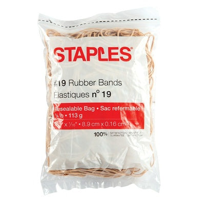 Staples #19 Rubber Bands, Resealable Bag, 3.5"x1/16", 1/4lb