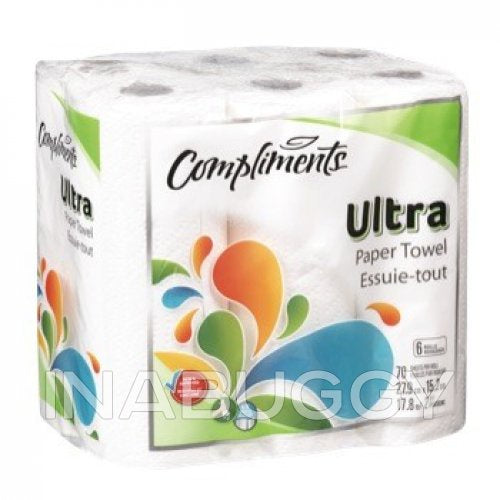 Compliments Paper Towel, Ultra 72s, 2 Ply, 6 pack