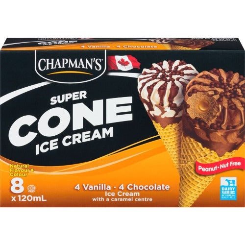 Chapman's, Super Icecream Cone, 4 vanilla/4 chocolate, 8