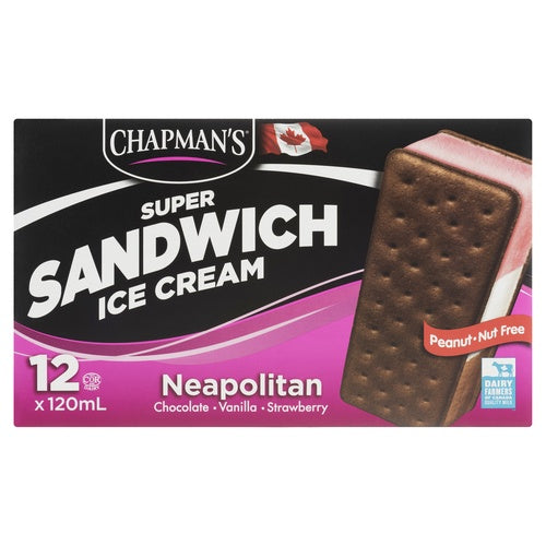Chapman's Ice Cream Sandwiches, Neapolitan, 12 x 120 mL