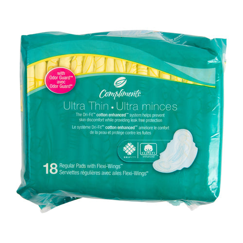 Compliments Pads, Regular, Ultra Thin with Wings, 18 ea