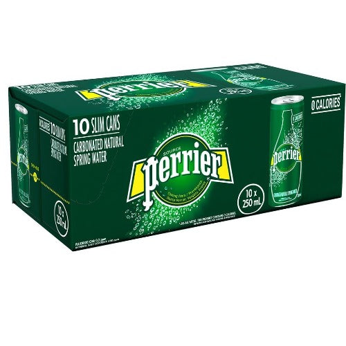 Perrier, Carbonated Natural Spring Water, Slim Cans, Original, 10x250ml